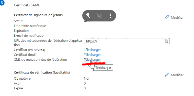 Interface de téléchargement du fichier métadata d'Azure