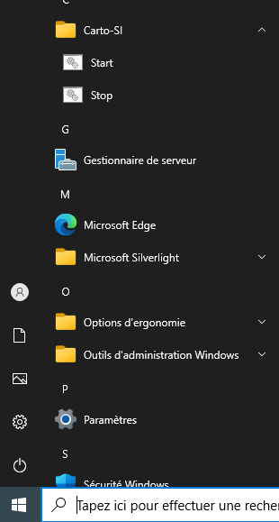 Lancer et arrêter Carto-SI avec le menu démarrer.